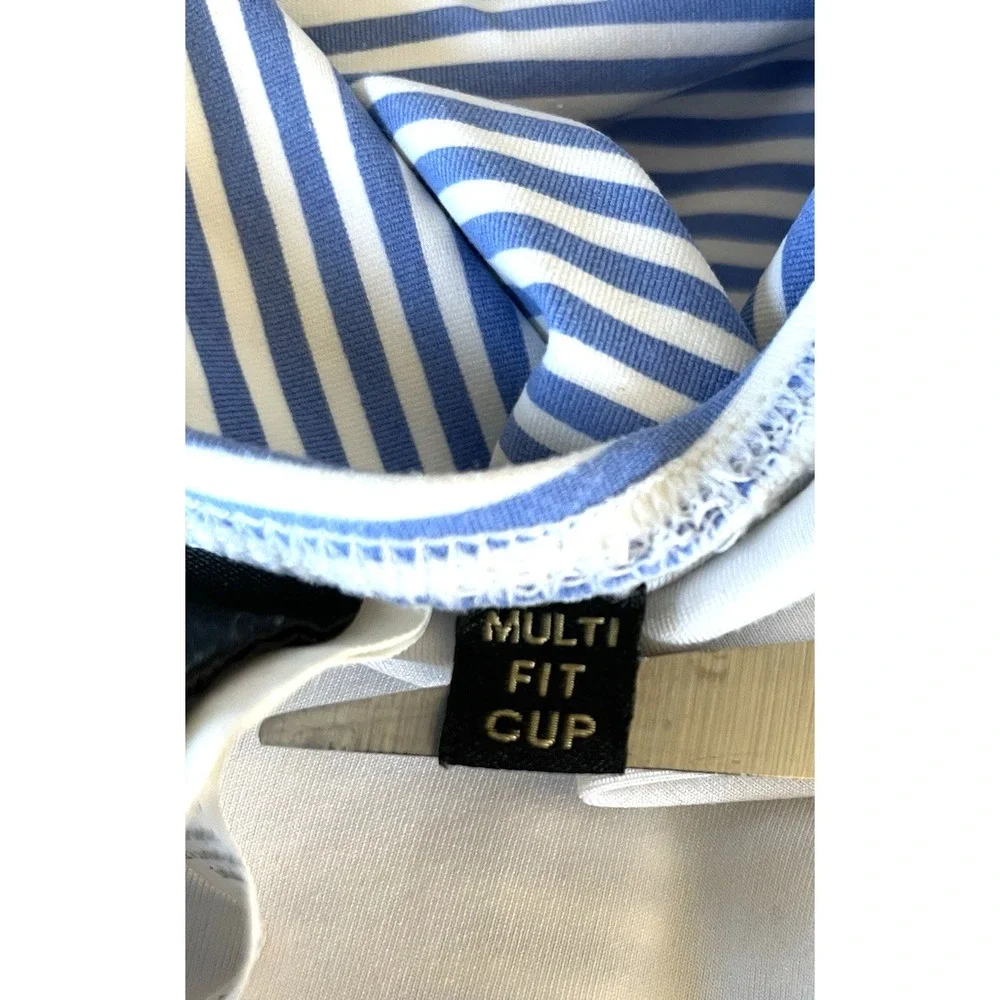 Nip Tuck Swimwear Size 4 One Piece Swimsuit Blue Striped Ruched‎ Multi Fit Cup